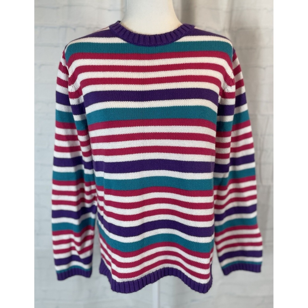 Kim Rogers Women's‎ L 100% Cotton Striped Crew Neck Sweater Long Sleeve Pullover